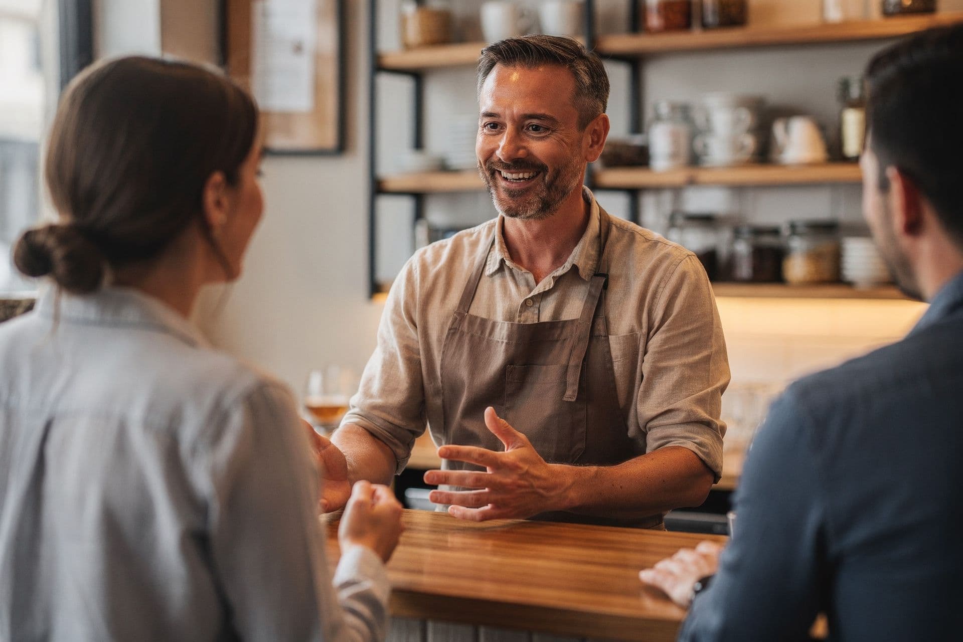 hospitality small business owner man engaging with customers