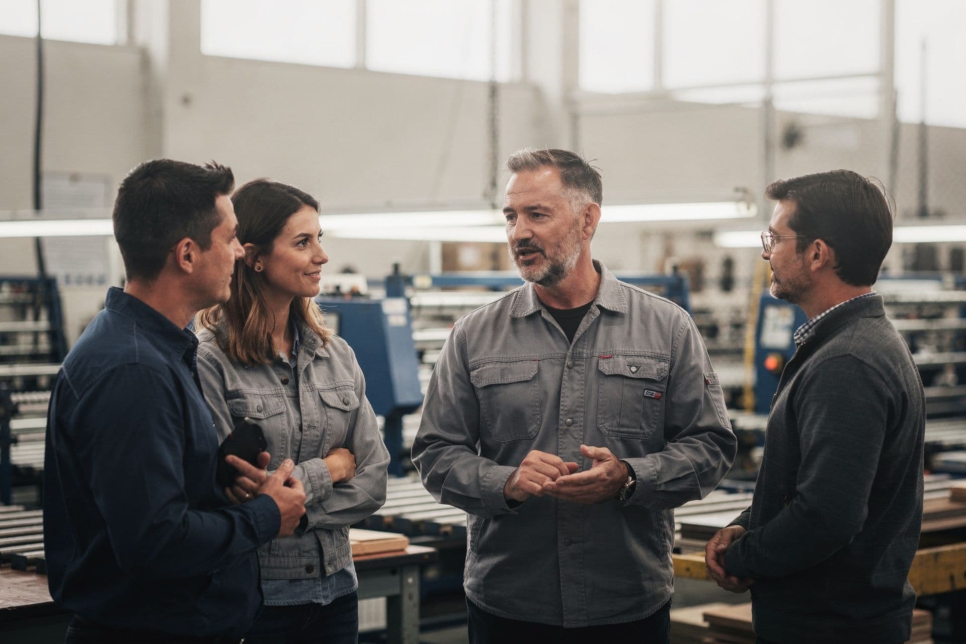manufacturing small business owner man engaging with customers