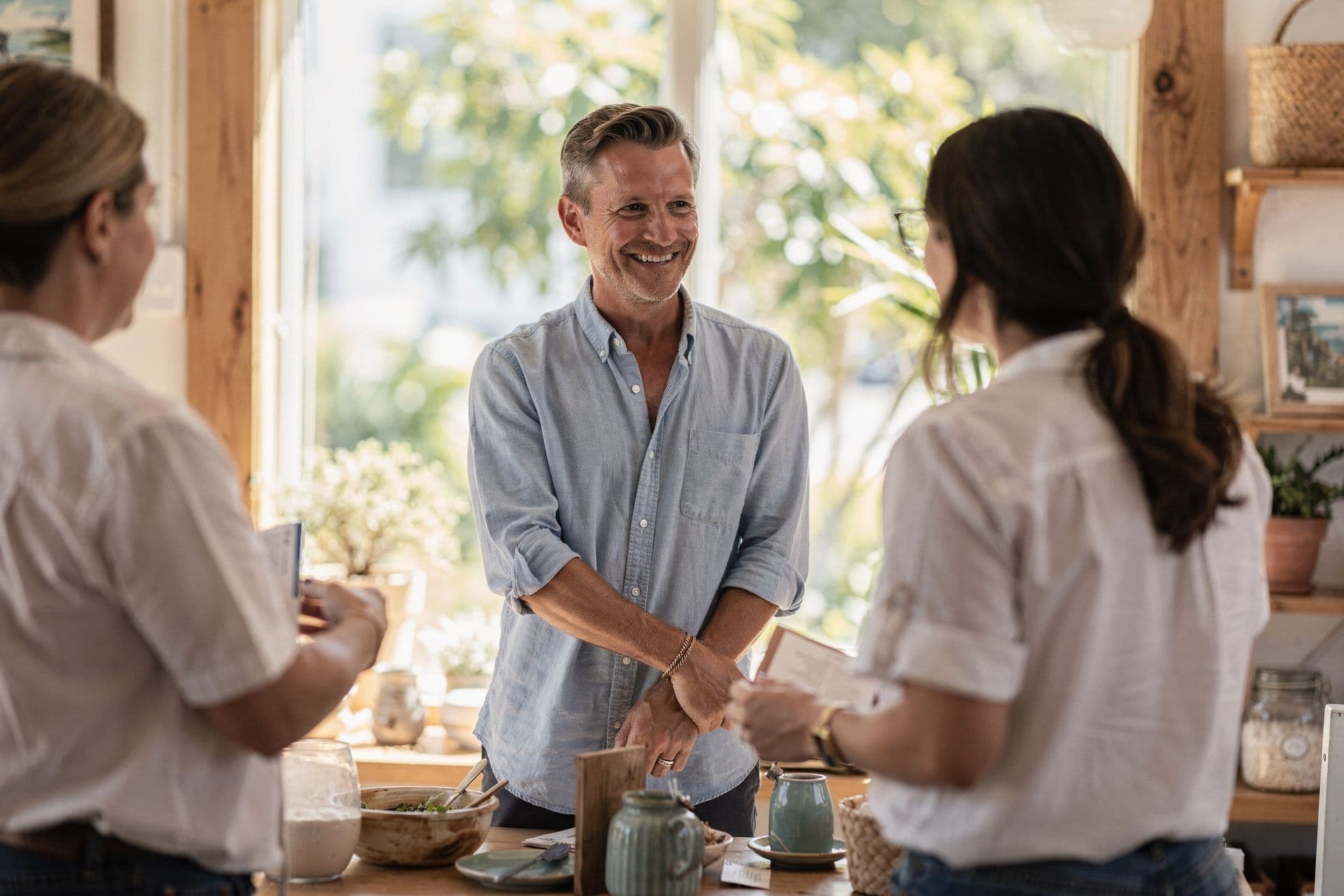 North Florida small business owner engaging with customers