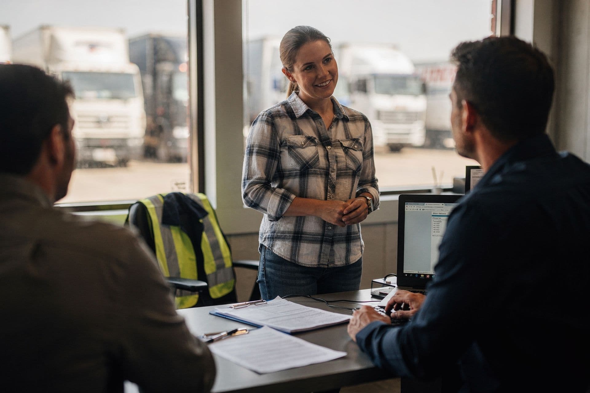 trucking small business owner woman engaging with customers