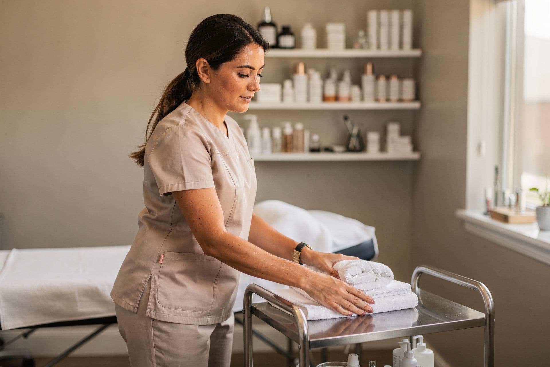 Grace Underwood, Founder & Esthetician Director of Glow Up Aesthetics a personal-services business in Northern California standing naturally