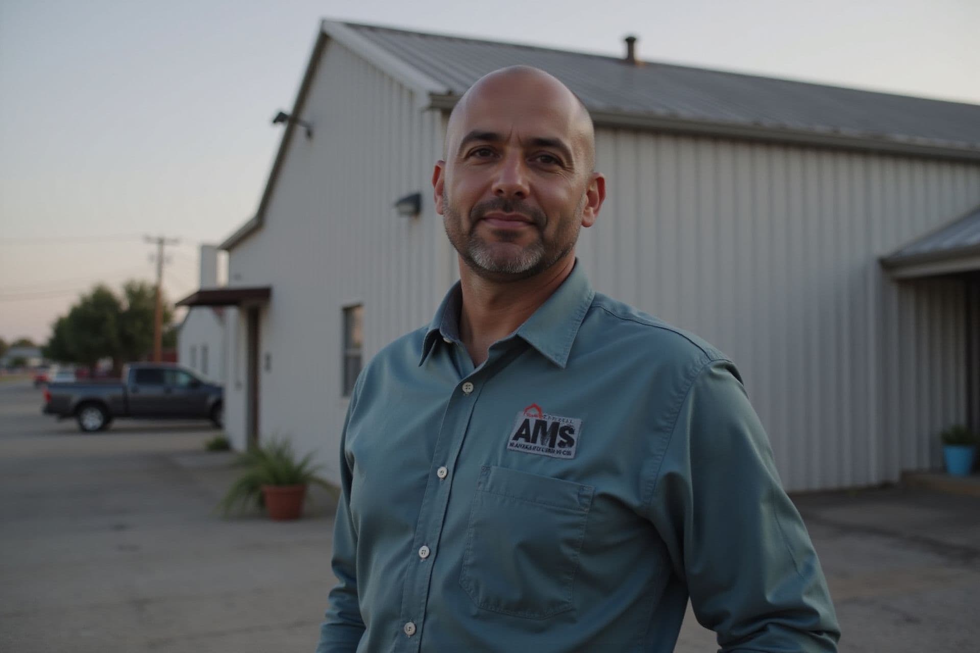 Marco Delgado, Operations Manager & Co-Founder of AMS Manufacturing Co a manufacturing business in South Texas standing confidently