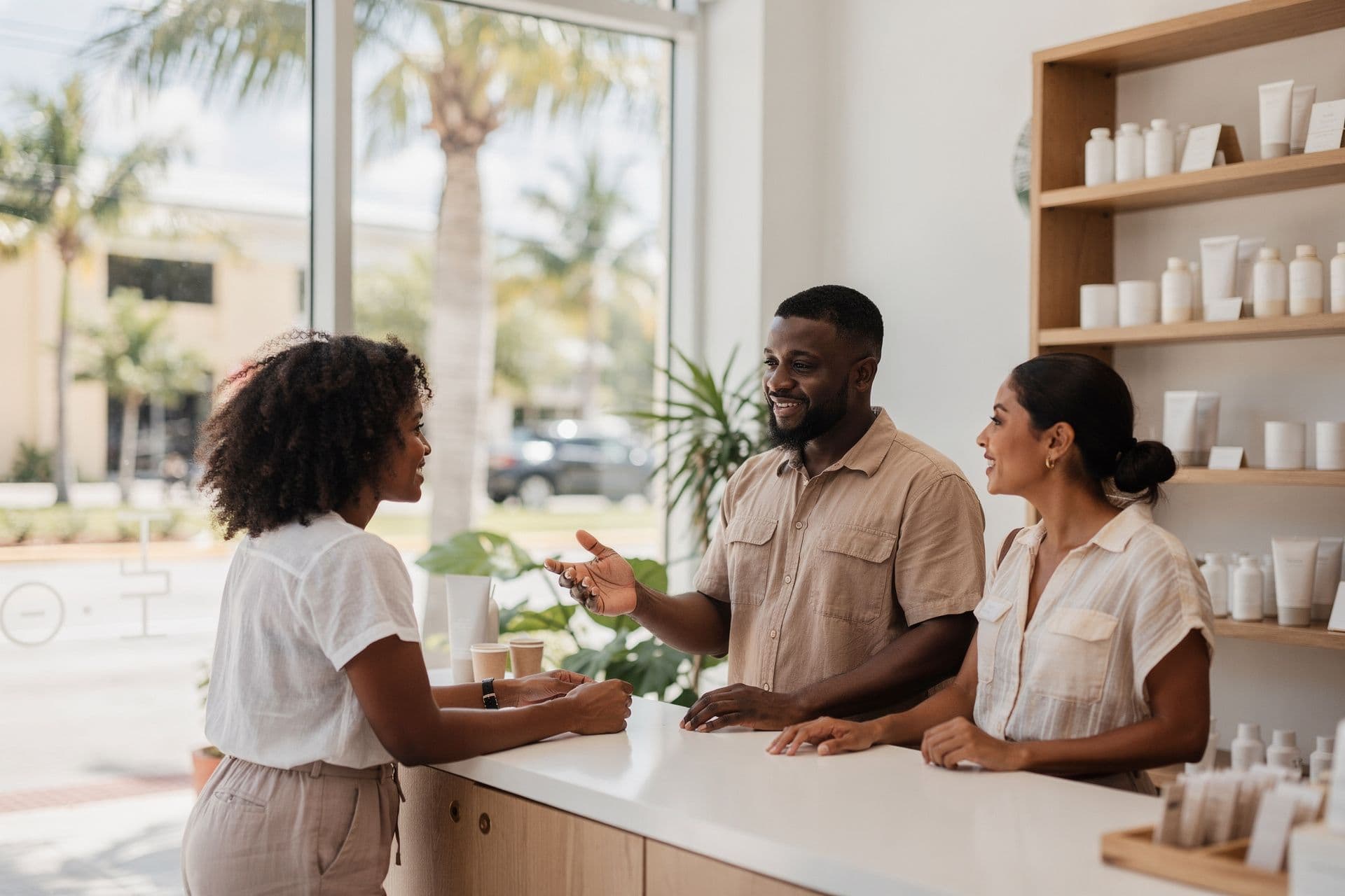 South Florida small business owner engaging with customers